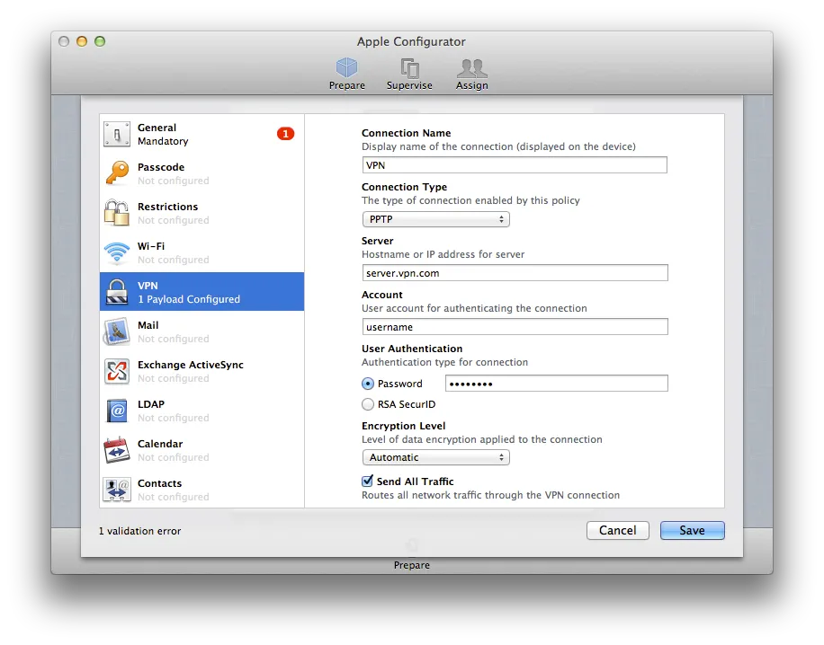  Apple Configurator - VPN Settings 