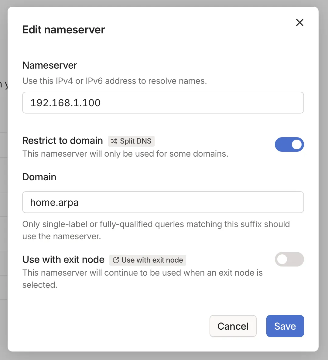 Tailscale Nameserver Screenshot