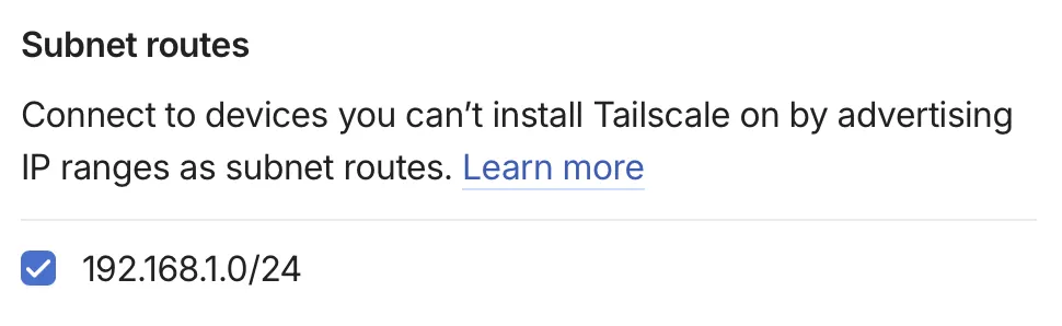 Tailscale Subnet Routes Screenshot